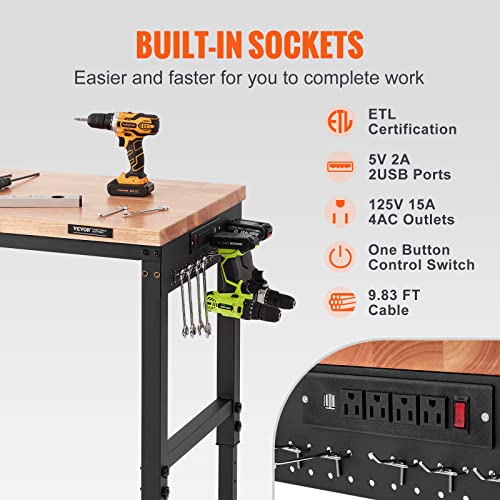 60" Adjustable Heavy Duty Workbench 2000 LBS with Power Outlets P49902