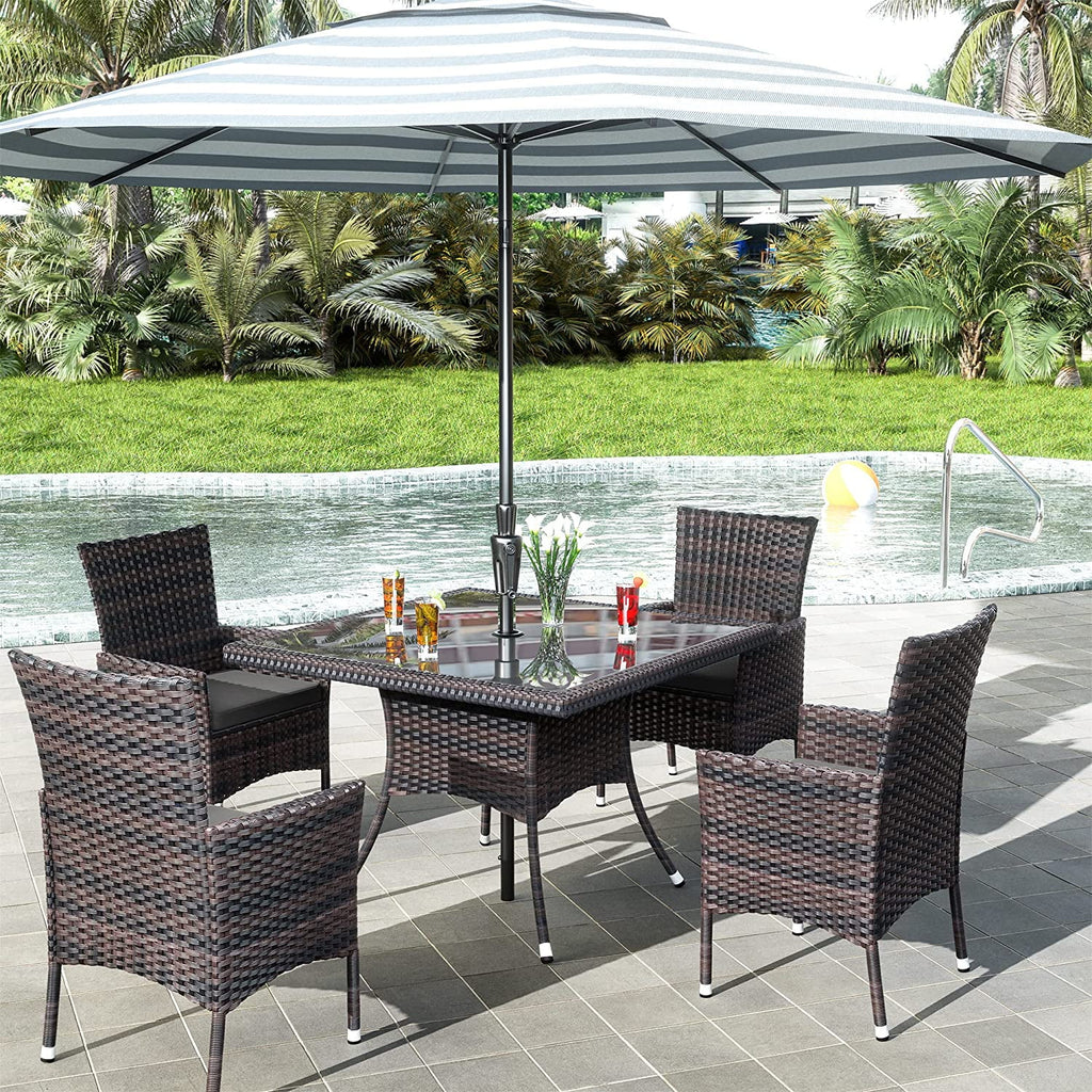 5 Pieces Patio Dining Set with Glass Tabletop 4 Chairs with Cushions Gray B5160