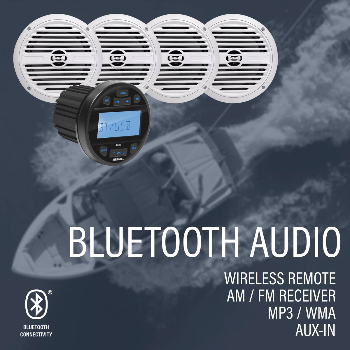 IPX6 Bluetooth Marine Stereo System with 6.5 Inch Speakers C190129