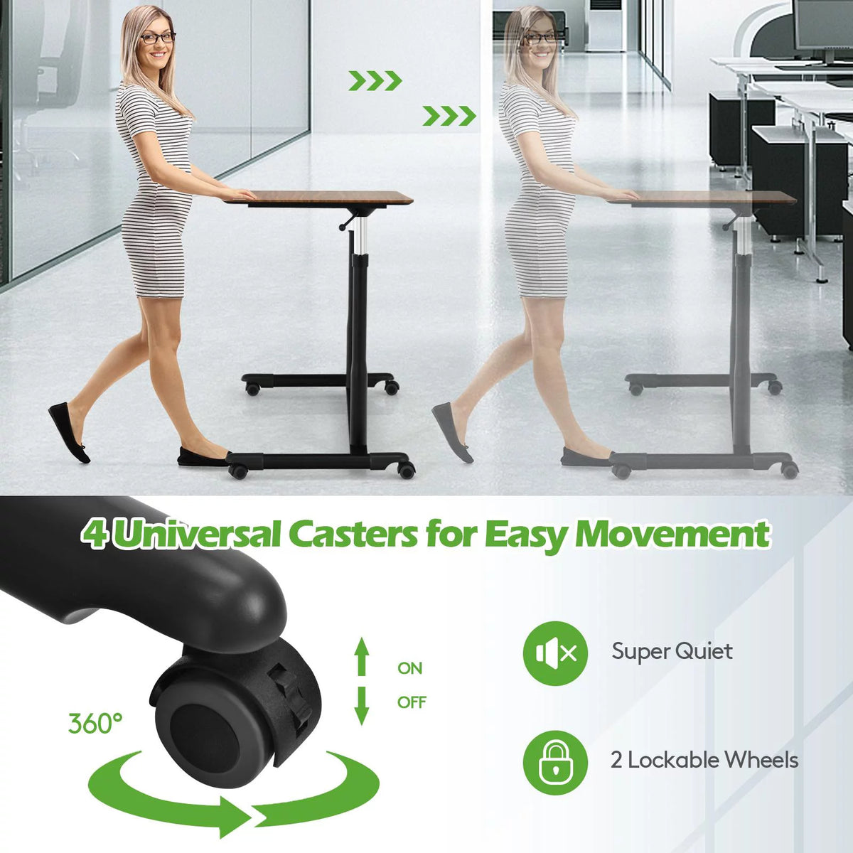 Height Adjustable Standing Desk with Lockable Casters O42082