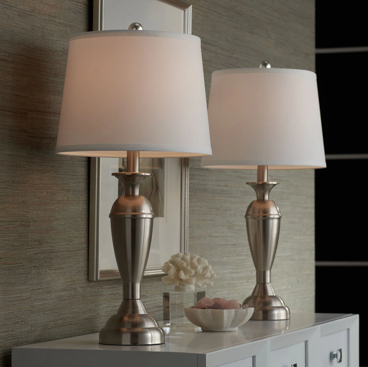 Set of 2 Brushed Nickel Table Lamps E3705