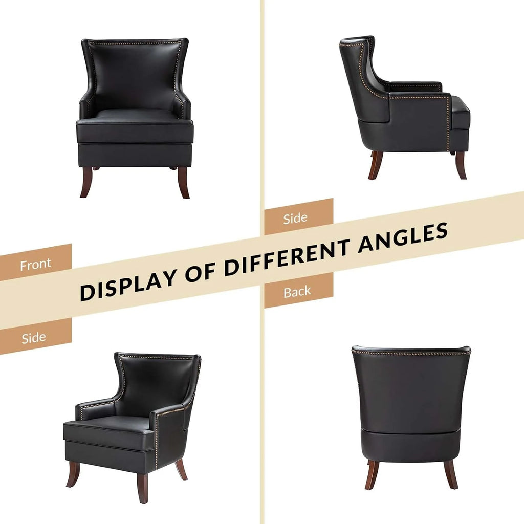 Black Faux Leather Wingback Accent Chairs Set Of 2 U293