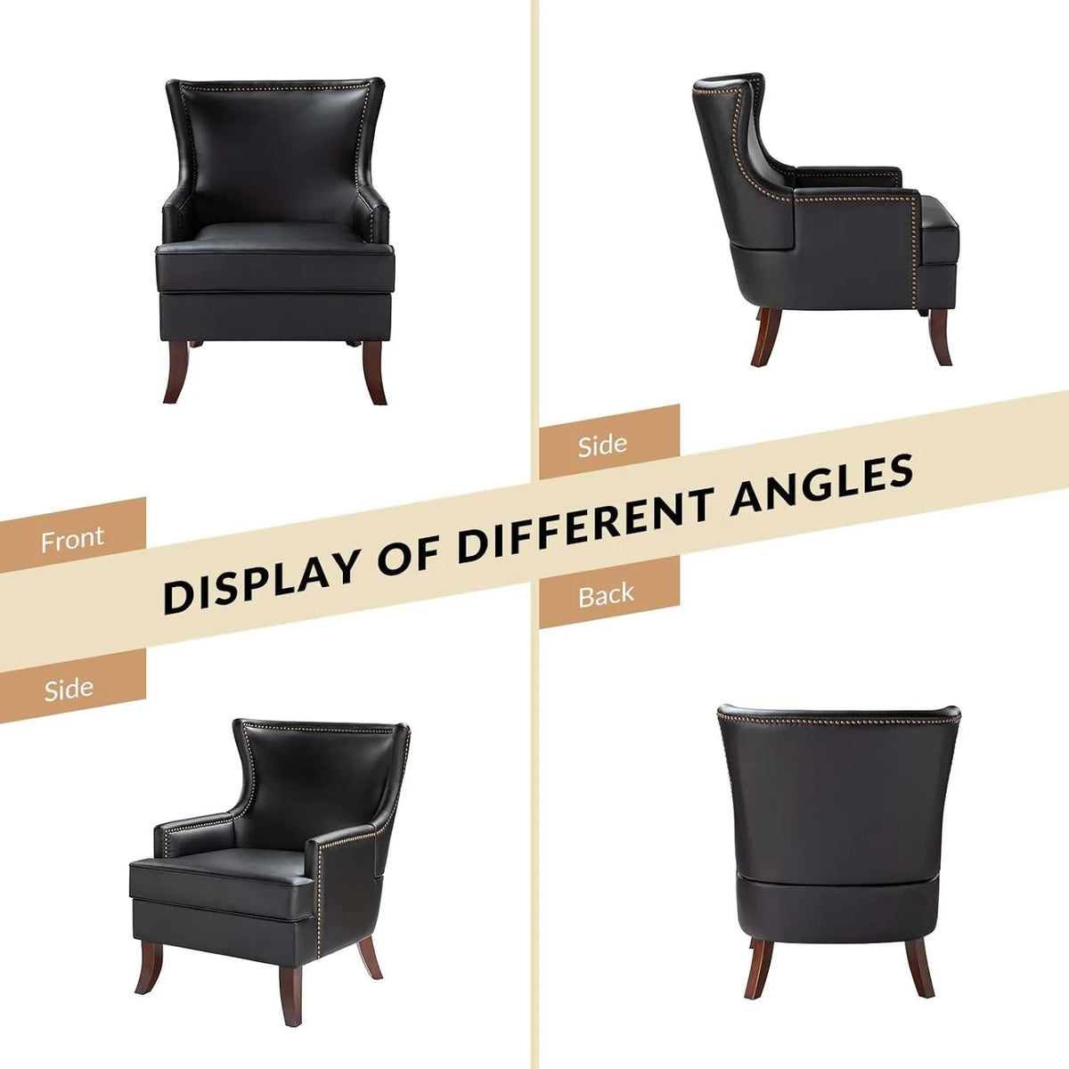 Black Faux Leather Wingback Accent Chairs Set Of 2 U293