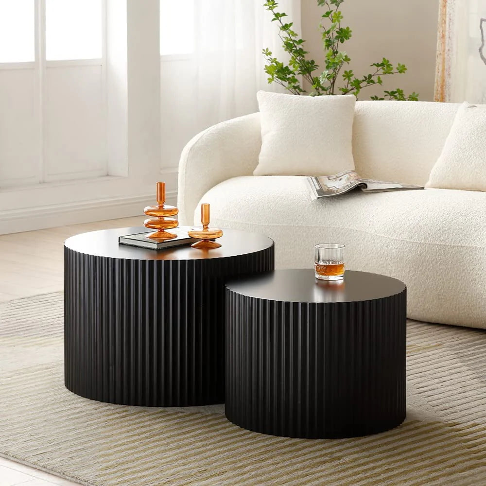 Black Round Wooden Nesting Coffee Table Set of 2 X271464