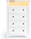 White 4 Drawer Dresser with LED Lights and Charging Station K936