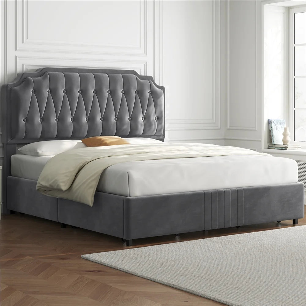 Queen Upholstered Bed with 4 Storage Drawers H736