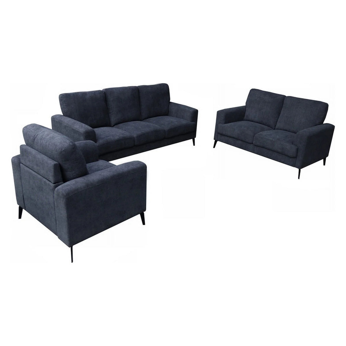 Black Chenille Sofa Loveseat Chair Living Room Set F717