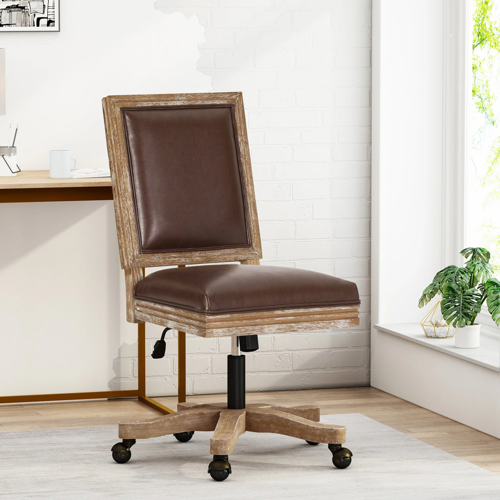 Dark Brown Faux Leather Swivel Office Chair E103