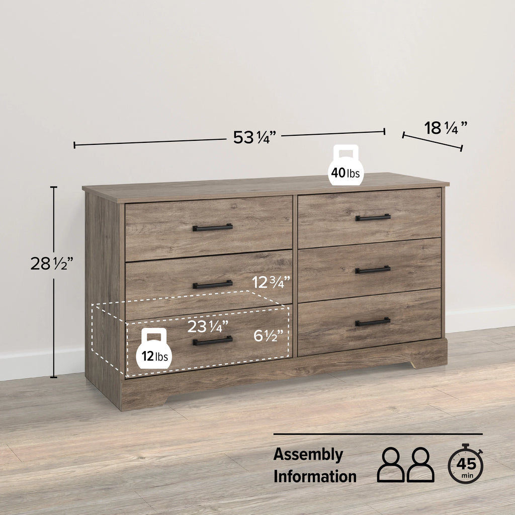 Black 6 Drawer Dresser D9585