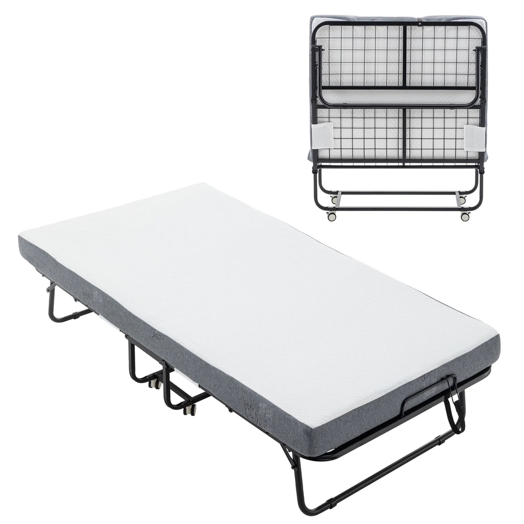 Folding Bed with Memory Foam Mattress Metal Frame J536894