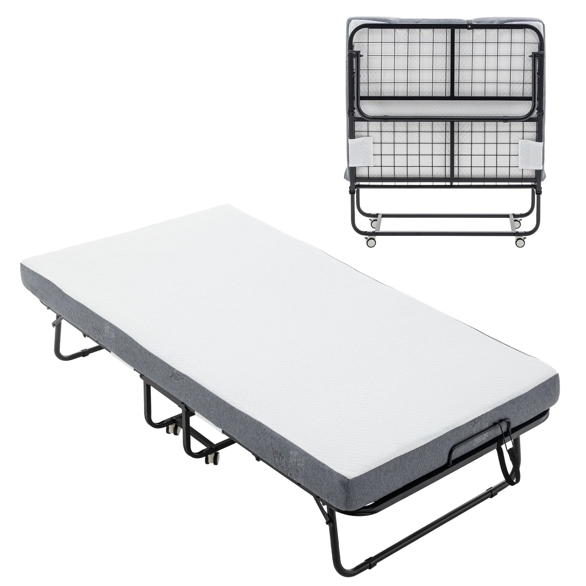 Folding Bed with Memory Foam Mattress Metal Frame J536894