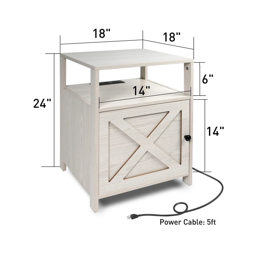 White Wooden Nightstands Set of 2 with Charging Station W460