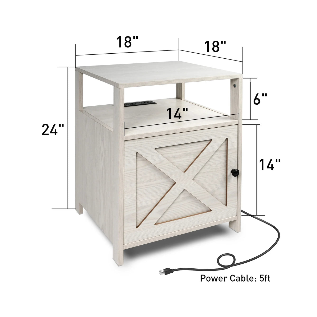 White Wooden Nightstands Set of 2 with Charging Station W460