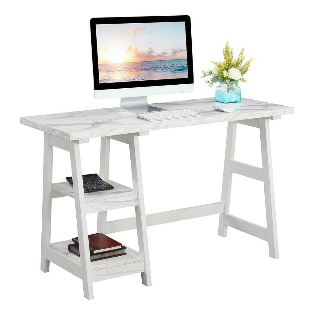 White Trestle Desk with Shelves V519784