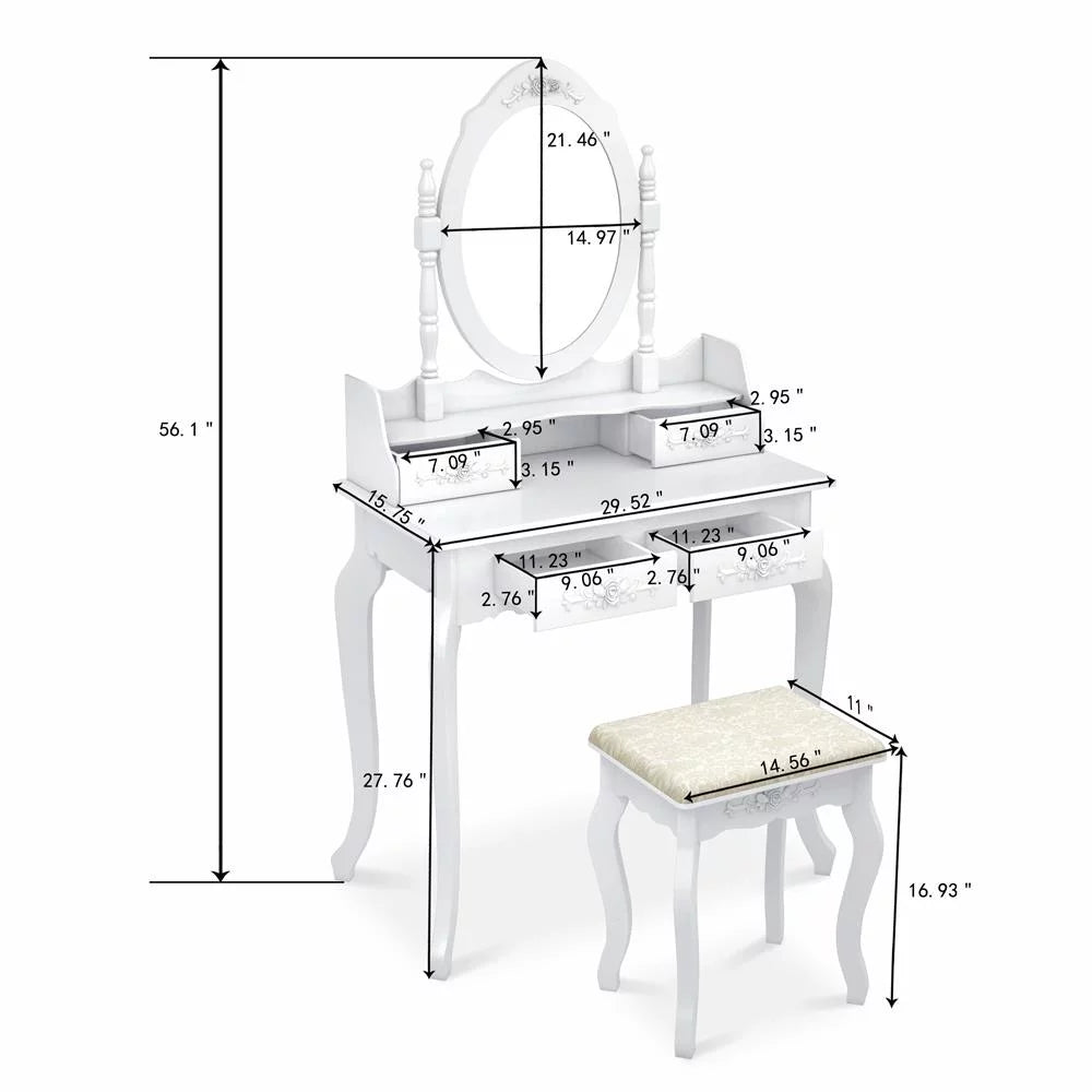 White Vanity Table Set with Mirror and 4 Drawers H637303