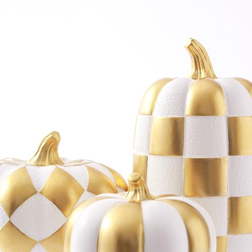 7Pcs Black and White Faux Checkered Pumpkins R10421