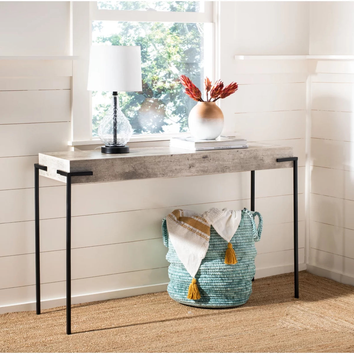 Light Grey Black Rectangle Console Table A43937
