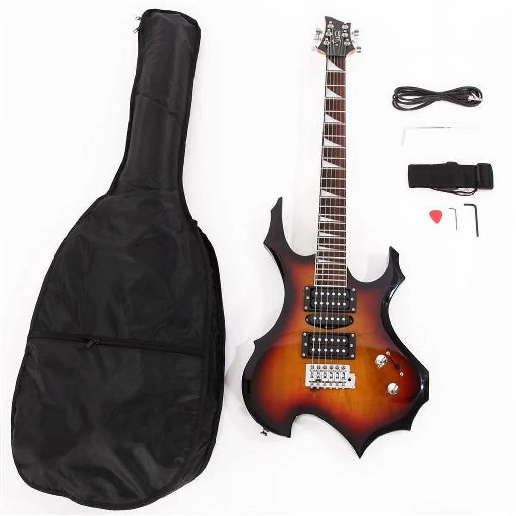 Flame Shaped Electric Guitar with 20W Sound HSH Pickup Sunset Color D4152