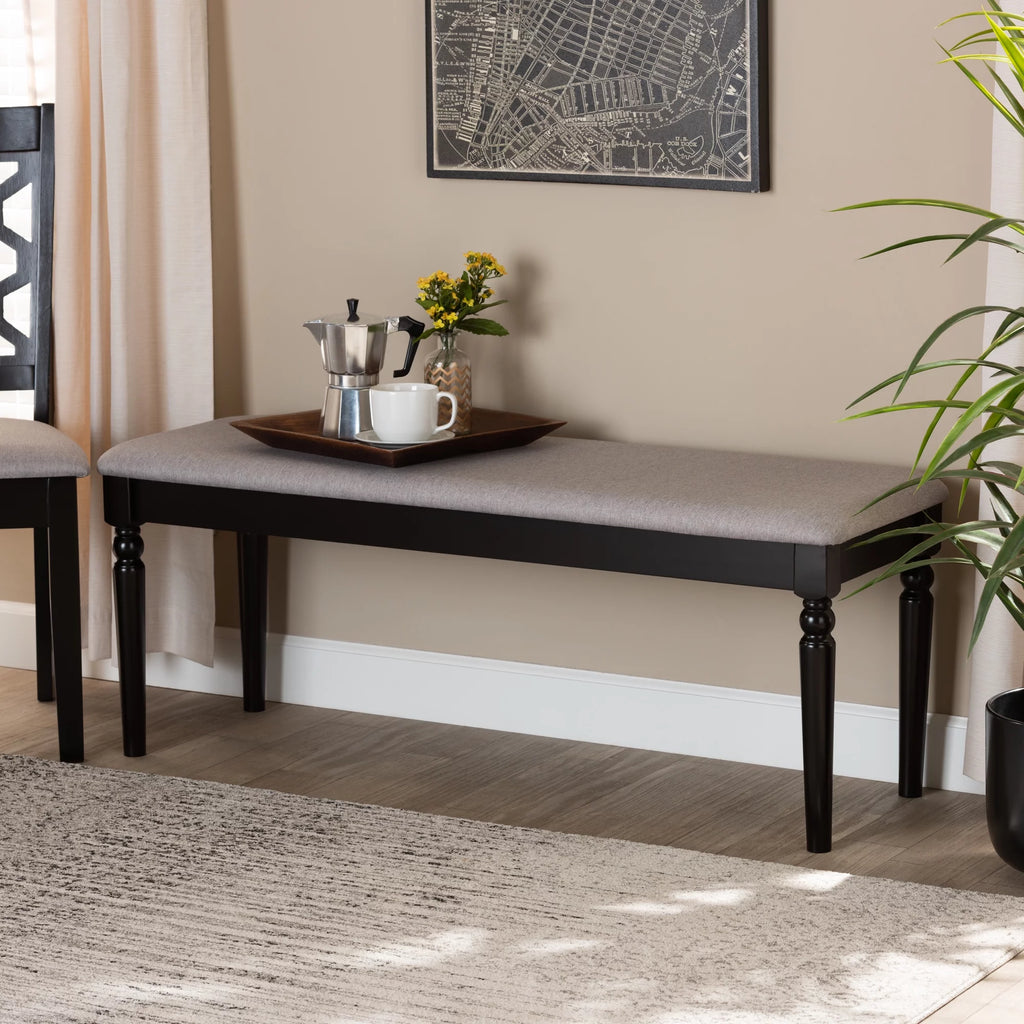 Grey Fabric Upholstered Dark Brown Wood Dining Bench L867106