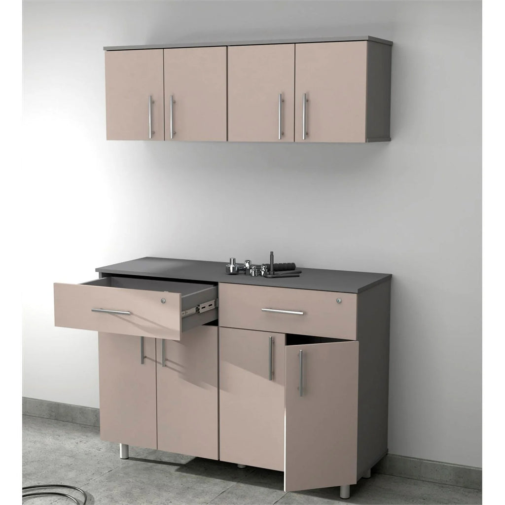 Engineered Wood Double Storage Garage Cabinet in Taupe L897149