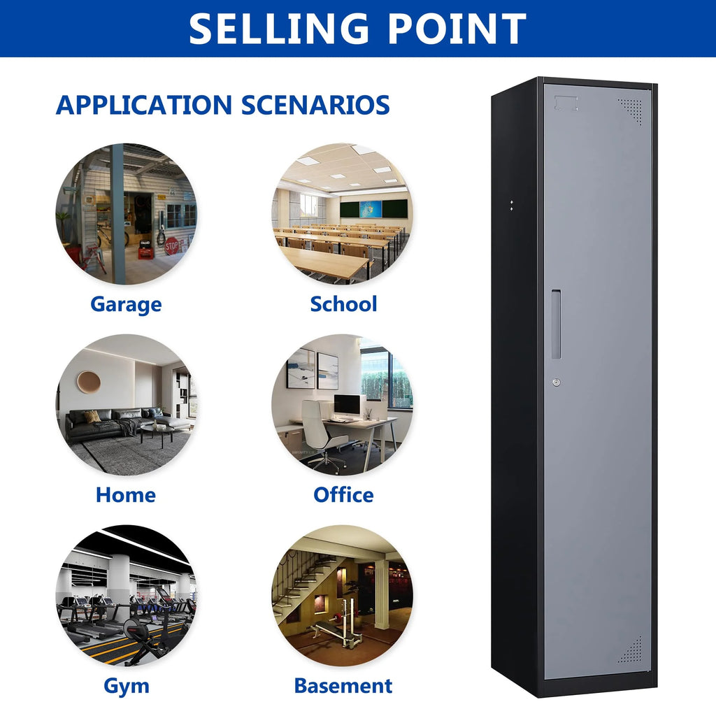 71" Gray Steel Storage Cabinet with Door E942