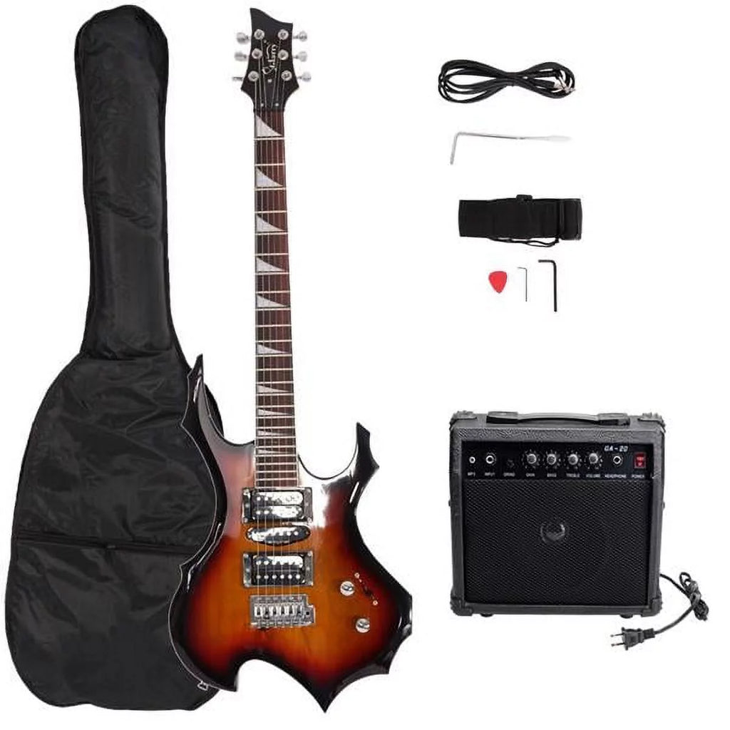 Flame Shaped Electric Guitar with 20W Sound HSH Pickup Sunset Color D4152