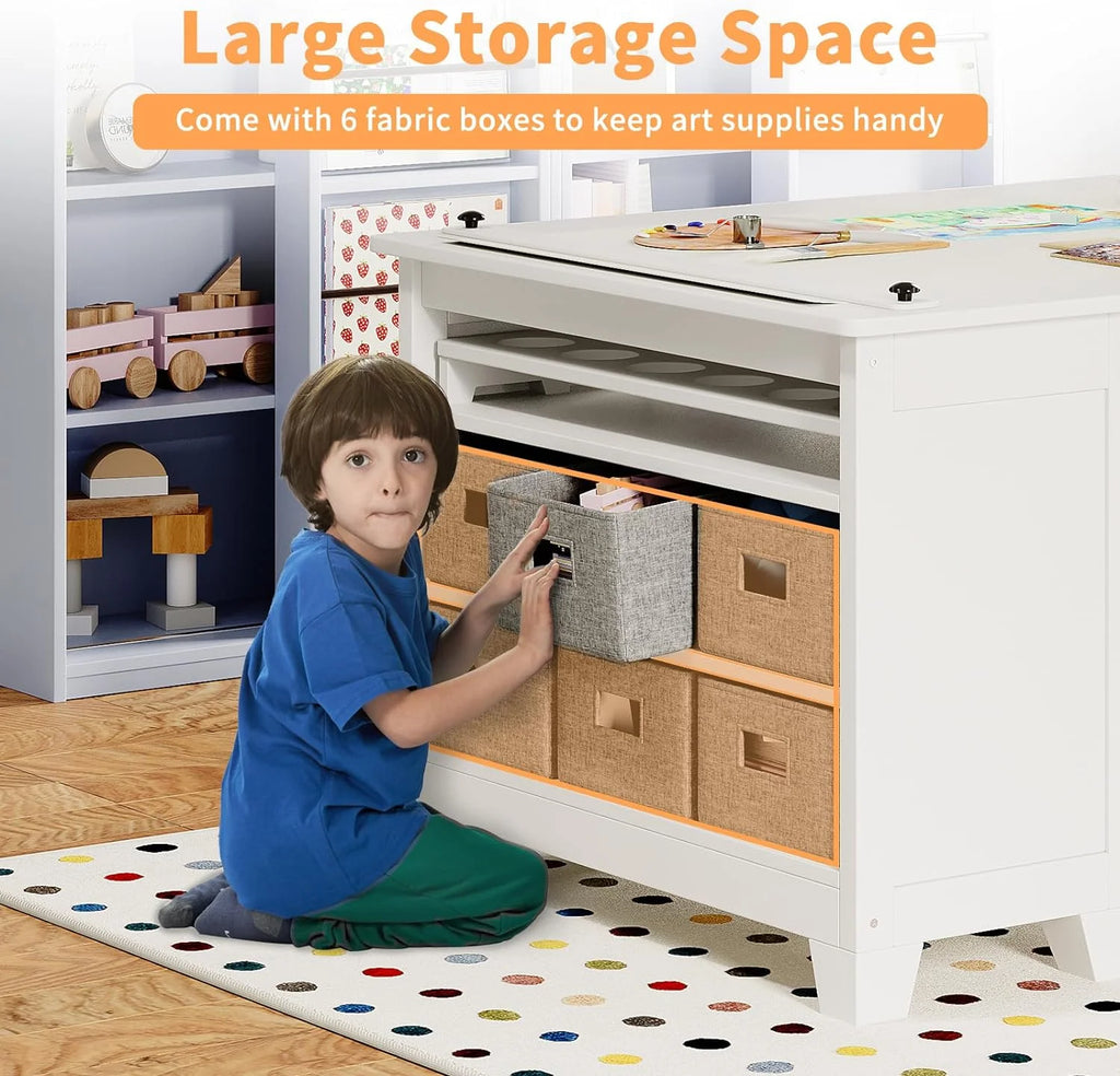 Wooden Kids Art Table and Chair Set with Storage Shelves L212