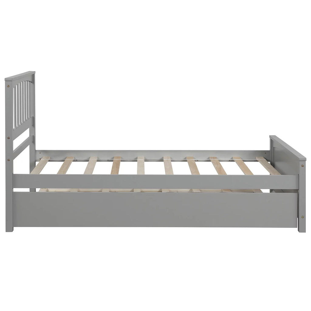 White Solid Wood Twin Platform Bed with Trundle K827