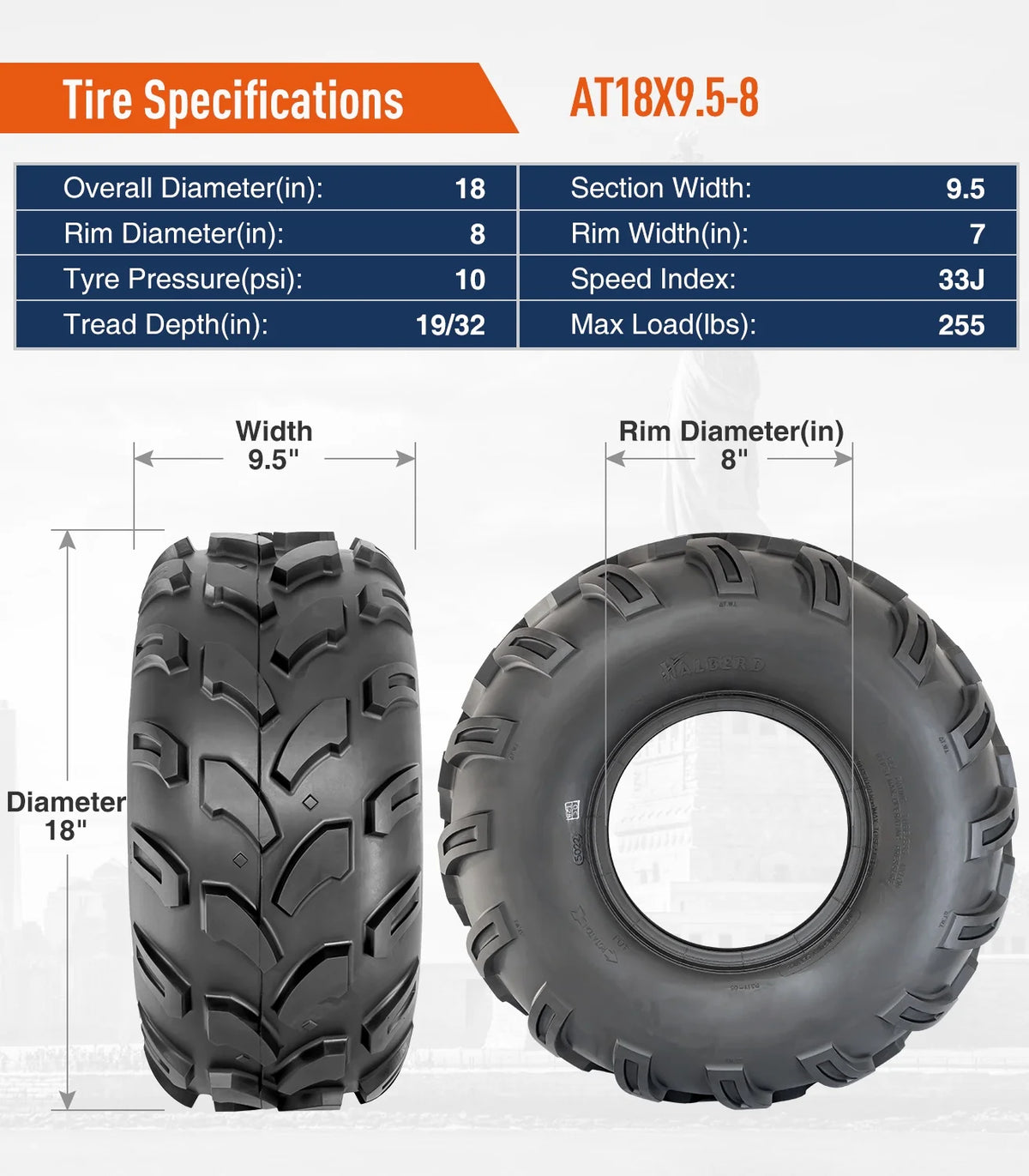 18x9.5-8 ATV Tires Set of 2 V3940