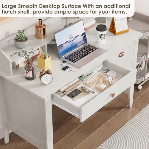Black Computer Desk with USB Charging Port and Drawers J981990