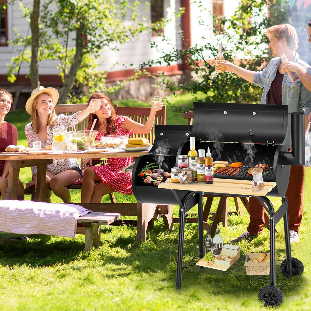 Charcoal Grill, 45.28-Inch Portable Offset Smoker with Wheels & Thermometer O856710