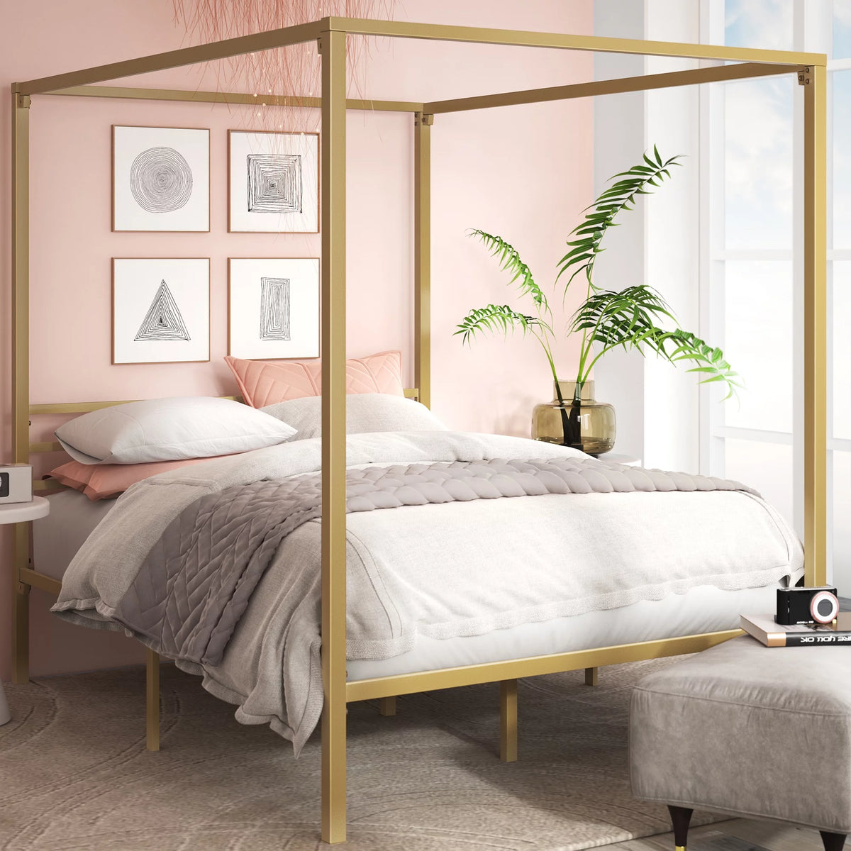 Queen Metal Canopy Platform Bed Frame B85698