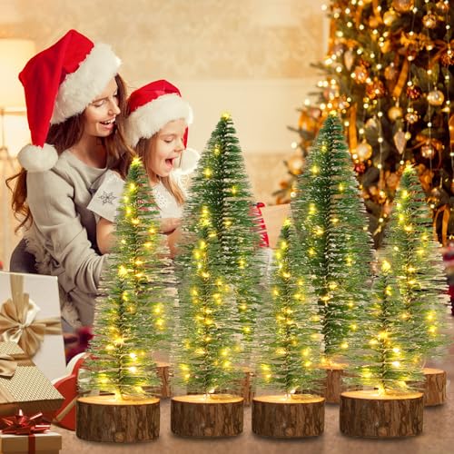 4 PCS Mini Artificial Christmas Trees with LED String Lights I6966