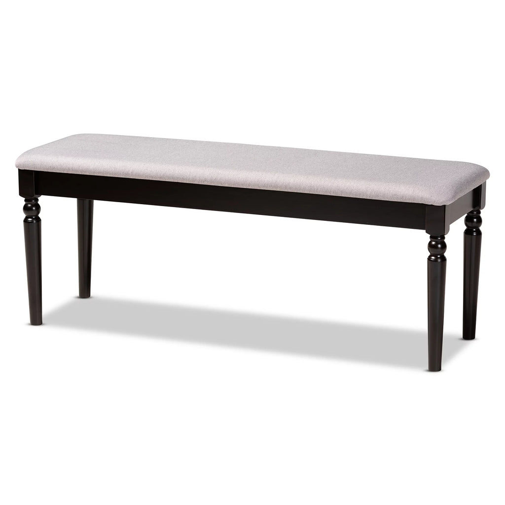 Grey Fabric Upholstered Dark Brown Wood Dining Bench L867106