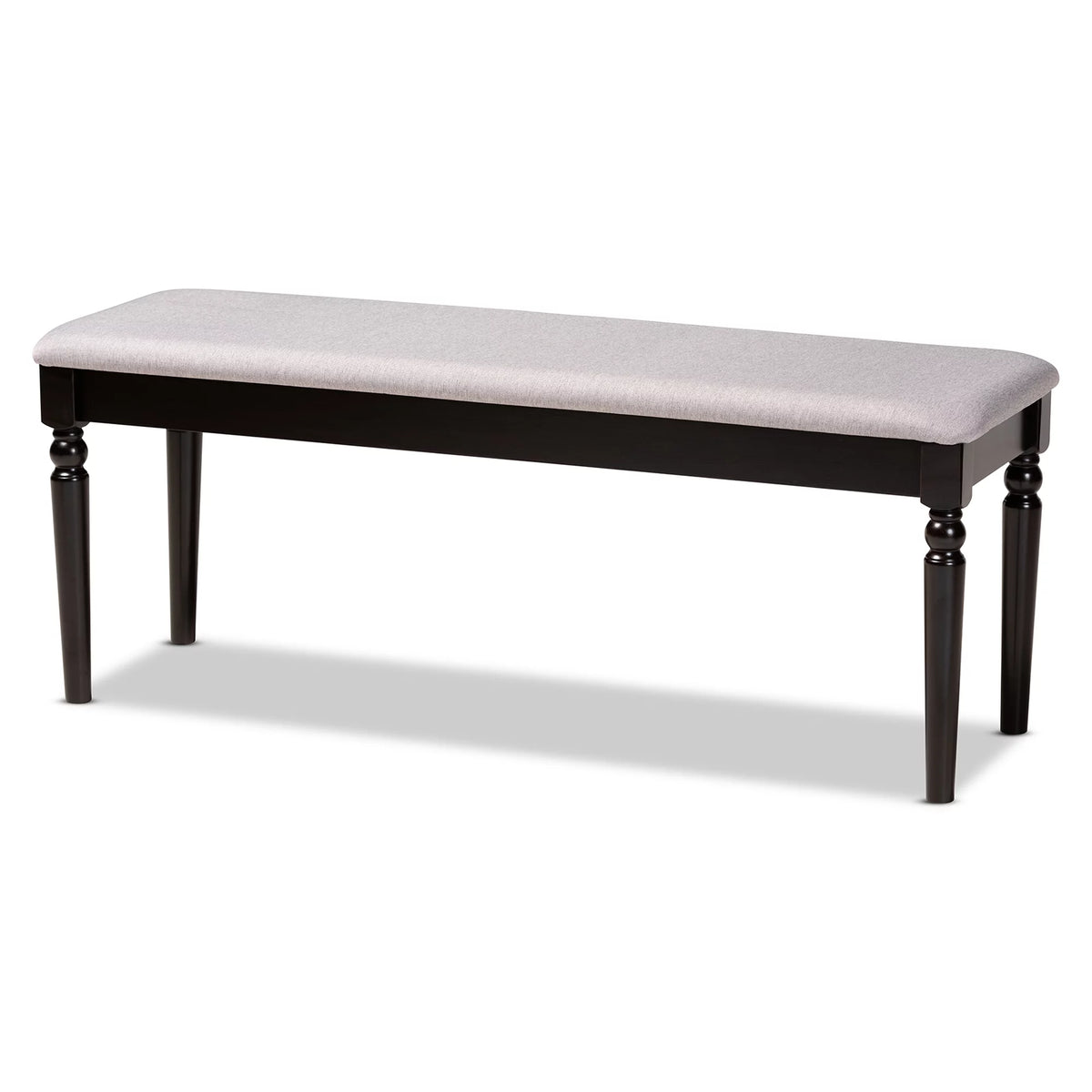 Grey Fabric Upholstered Dark Brown Wood Dining Bench L867106