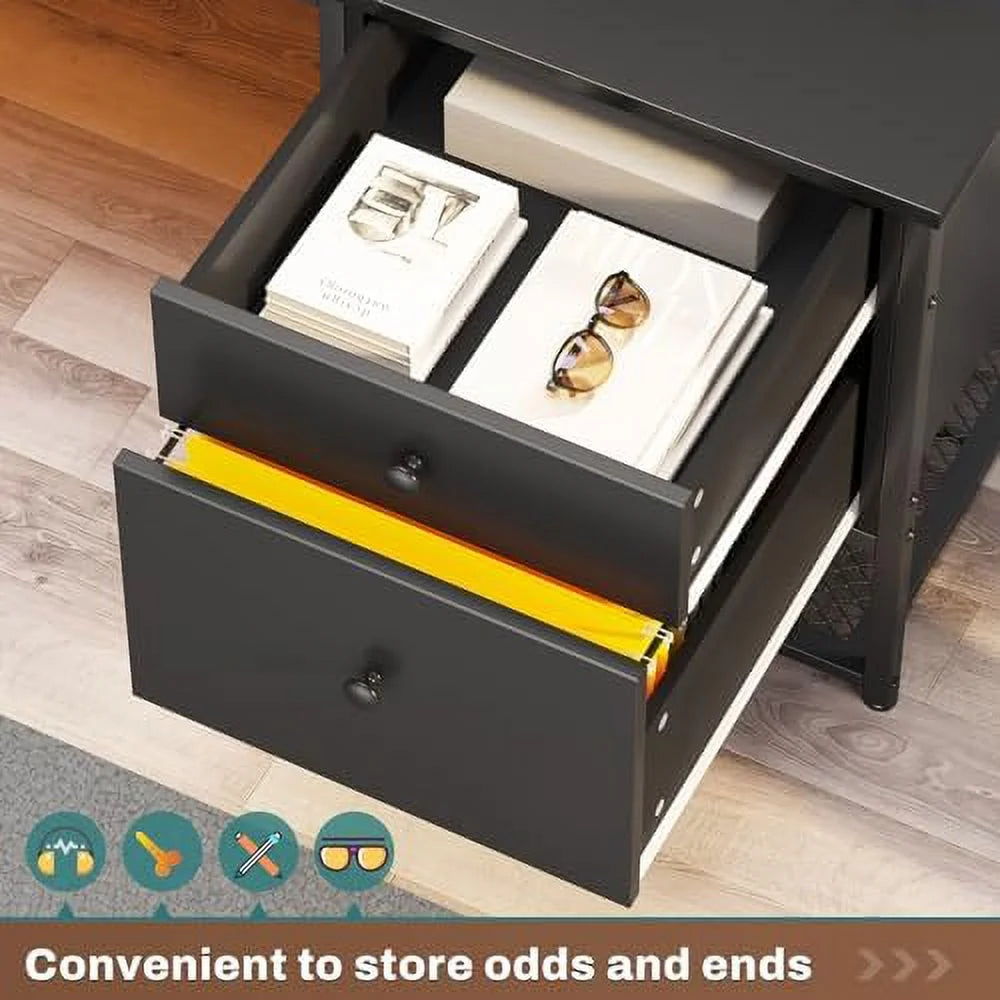 Black L Shaped Corner Computer Desk with Drawers U216384