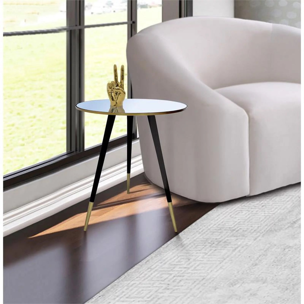 Mirrored Top End Table with Matte Black Legs D59158
