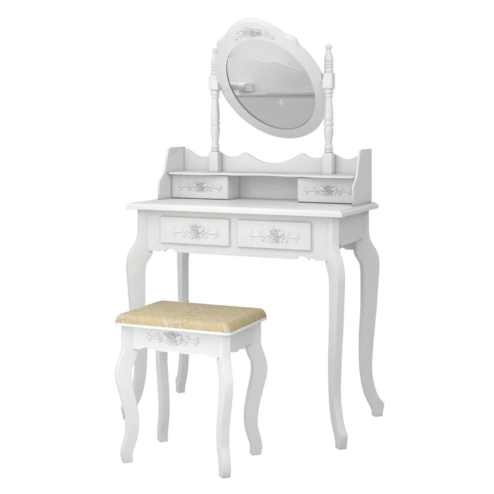 White Vanity Table Set with Mirror and 4 Drawers H637303