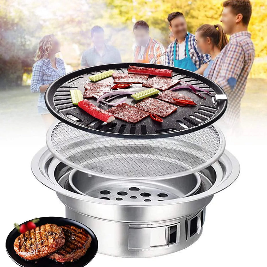 Round BBQ Charcoal Grill Non-stick Portable Stainless Steel A408