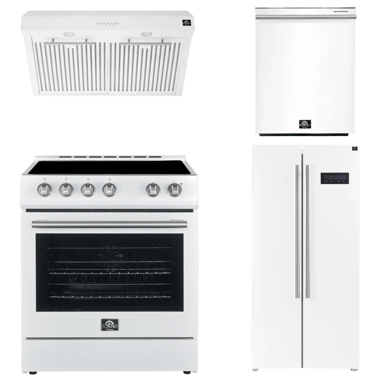 30 Electric Range, Range Hood, Refrigerator and Dishwasher in White N242984