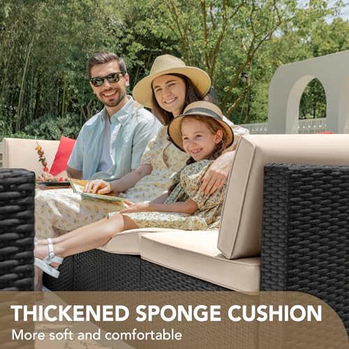 7 Pieces Wicker Rattan Outdoor Sectional Sofa Set with Cushion and Glass Table K46242