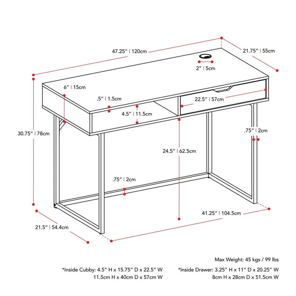 Modern Single Drawer Gray Wood Grain Finish Desk W549883