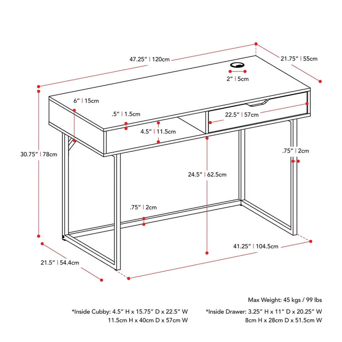 Modern Single Drawer Gray Wood Grain Finish Desk W549883