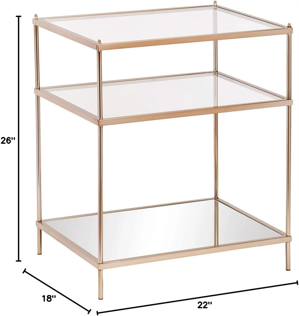 Mirrored Side Table, 3-Tier, Copper N8209