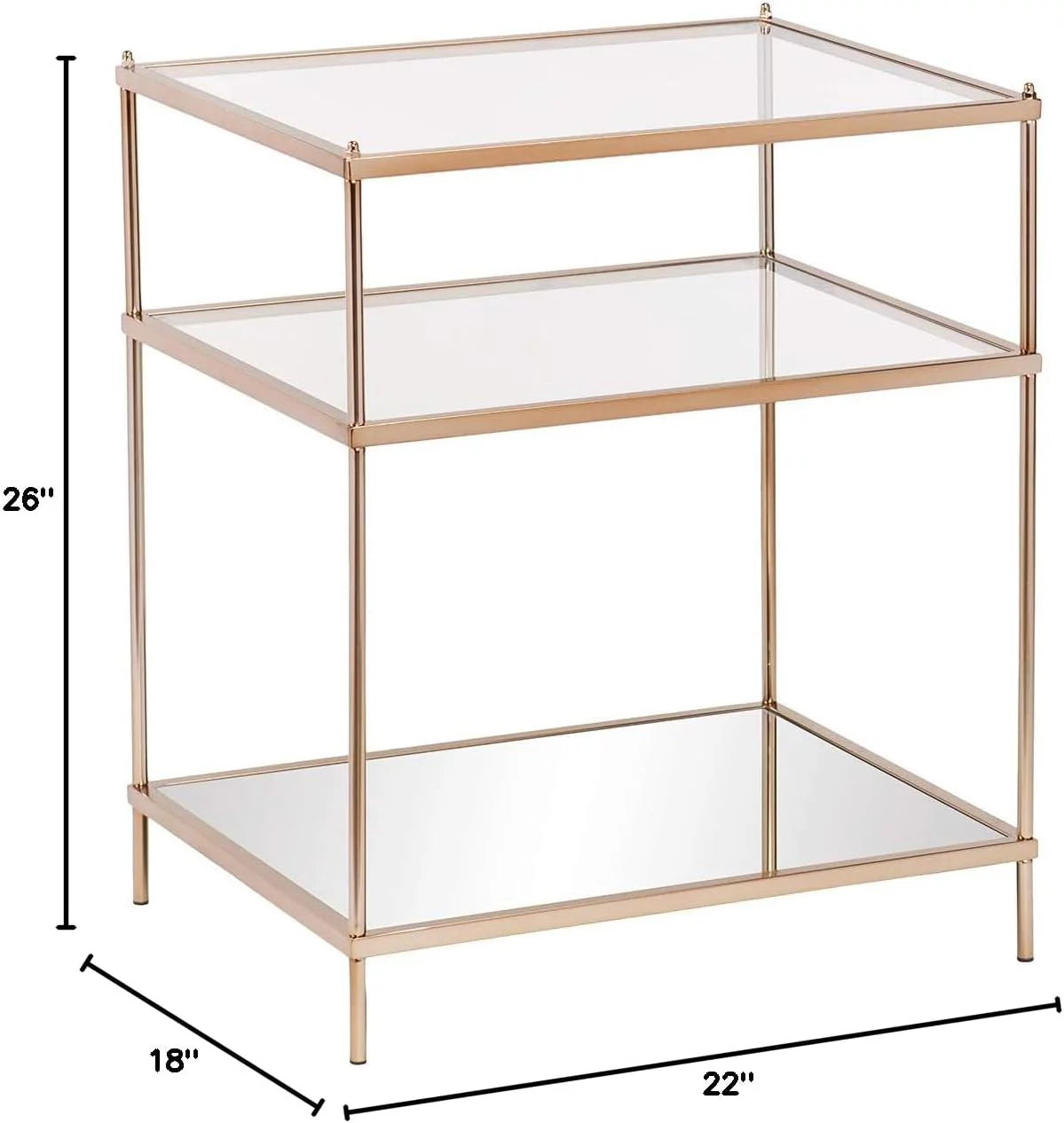 Mirrored Side Table, 3-Tier, Copper N8209