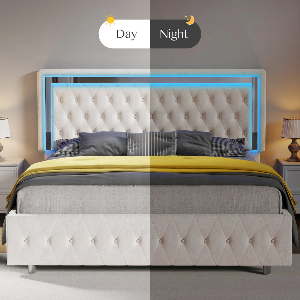 Queen Size Velvet Button Tufted LED Bed Frame K1250