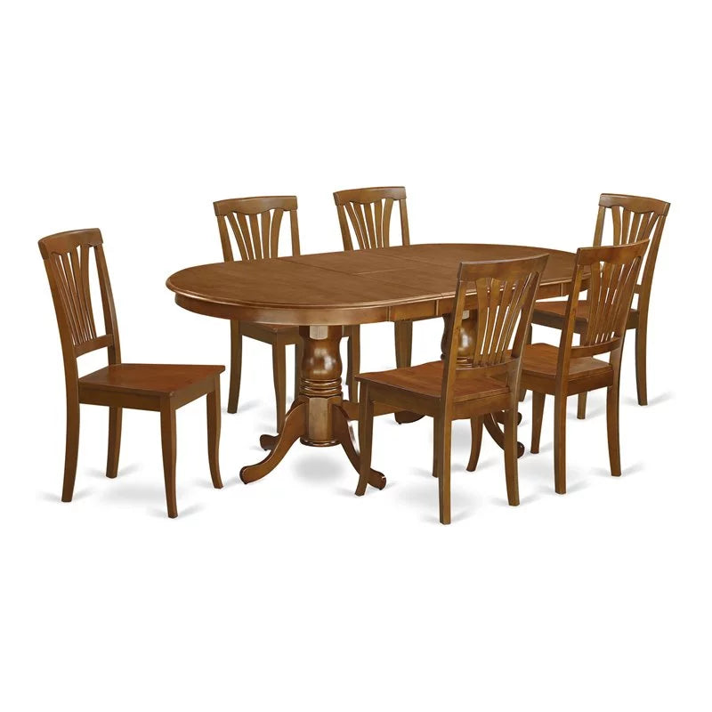 7-piece Brown Dining Set with Wood Seat S390