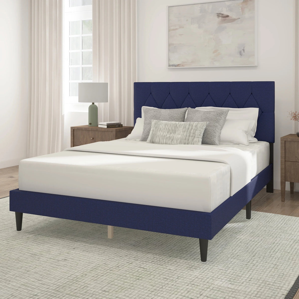 Gray Diamond Tufted Upholstered Queen Platform Bed N5264