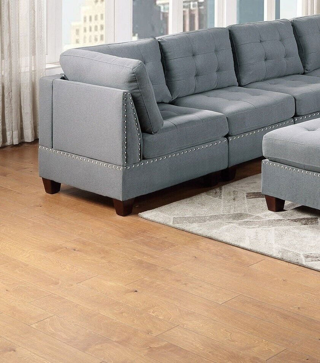 Gray Fabric Sectional Sofa Set 9pcs T14655