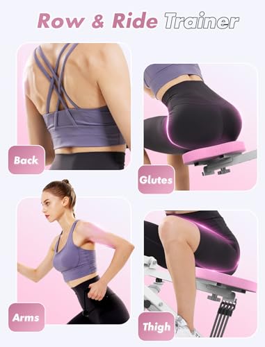 Pink Foldable Rowing Machine with 4 Resistance Bands G42822